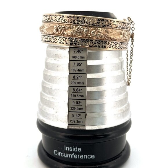 Vintage Topazio Mexico Sterling Silver Black Enamel Hinged Wide Cuff Bracelet - Picture 7 of 12